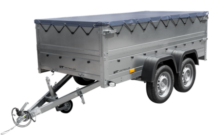 GARDEN TRAILER 264/2 KIPP remorque à deux essieux avec roue jockey, châssis H-0, ridelles BIS et bâche plate grise