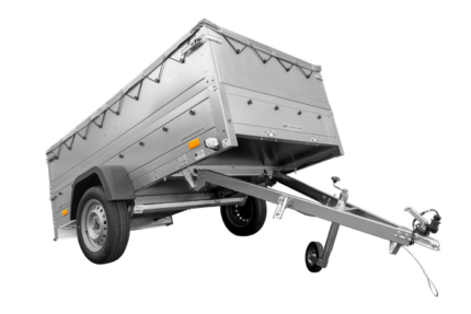 Grande remorque 230x125 avec bâche plate grise, tiges de support bâche, rehausses de ridelles et roue jockey - Garden Trailer 230 KIPP