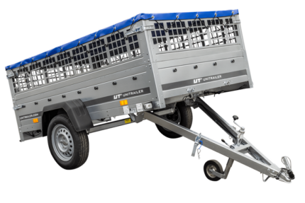 Remorque sans frein 230x125 avec bâche plate bleue, ridelles grillagées et roue jockey - Garden Trailer 230 KIPP